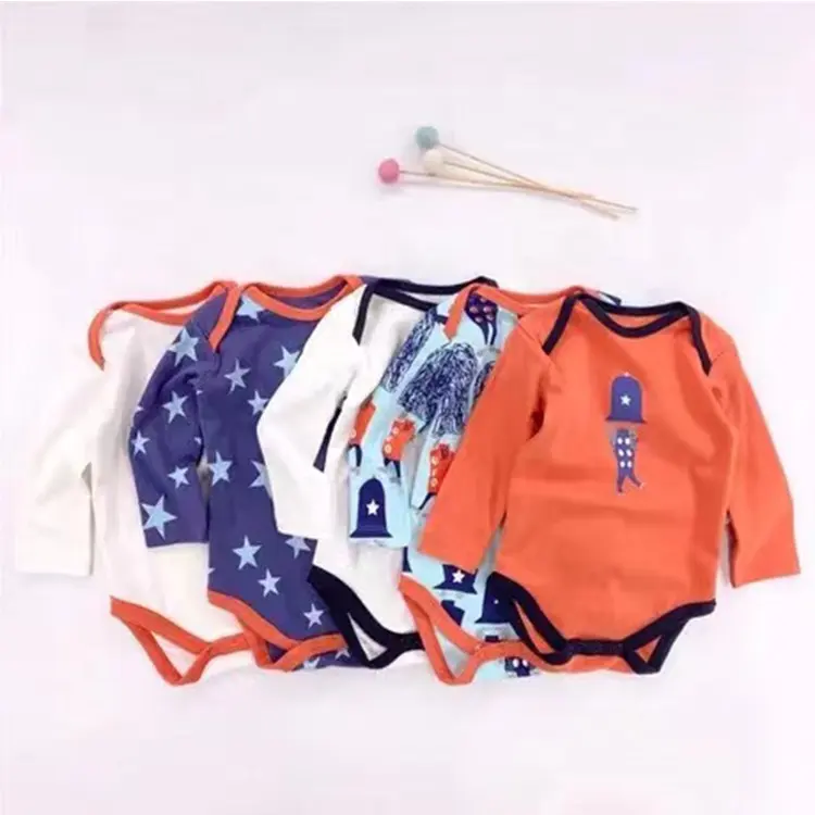 Baju Monyet Bayi Baru Lahir, 5 Buah Model Berbeda 100% Katun Baru Lahir Anak Laki-laki Perempuan Baju Monyet Lengan Panjang