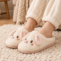 Pantoufles en peluche lapin, mules douces en polaire, antidérapantes pour l'intérieur, chaussures d'hiver pour femmes