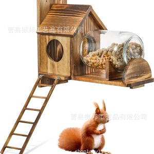 Comedero de madera para ardillas, para montar en la pared, con escalera y tubo de alimentación de vidrio, para uso en jardín. - Product Image 5