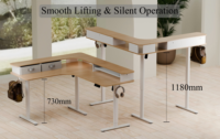 PRORIALS Bureau debout moderne en acier inoxydable en forme de L à double moteur électrique avec tiroir de rangement et étagère 730-1180mm Vitesse 20mm/s OEM ODM
