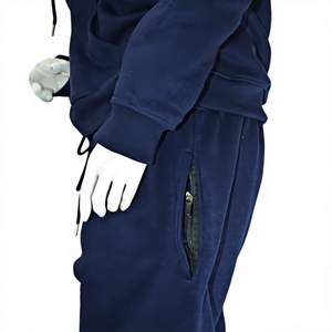 Custom Ladies <b>Navy</b> Blue Acid Wash Solid <b>Fleece</b> 100% Organic Cotton Tracksuit Set Relaxed Hoodie High Waist Joggers Two Piece - Product Image 4