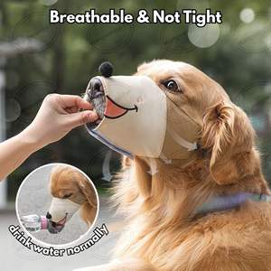 Muselière anti-aboiement et anti-morsure pour chien, respirante, motif dessin animé souriant, avec boucle - Product Image 3