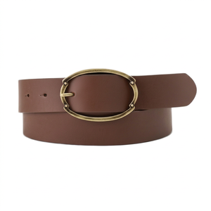 New Black Brown Genuine Leather Cow Hide Casual Belt Copper Auto Lock Metal Buckle Man Simple Style - Product Image 1