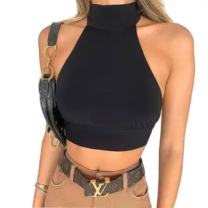 High Quality Summer Sleeveless Top Sexy Cropped Navel Halter Strap T-shirt Top For Women Latest Design Halter Neck Backless Crop