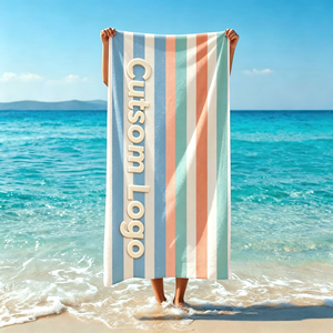 Serviette de plage en velours 100 % coton ultra absorbante et anti-boulochage, avec logo personnalisé imprimé, idéale pour les stations balnéaires et les excursions de surf - Product Image 1