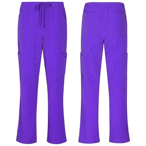 Pantalon cargo médical pour femme ING, taille mi-haute, ceinture élastique, coupe droite, multi-poches, fentes latérales, tissu sergé - Product Image 2