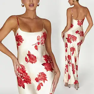 Custom Ladies Elegant Print Milk Silk Bodycon Maxi Dress Ladies Casual Long Summer Floral Midi Satine Dress Spring Autumn