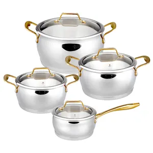 OEM tùy chỉnh 8 cái bụng hình dạng đồ nấu nướng cảm ứng thép không gỉ nấu ăn chậu Cookware Set với vàng xử lý