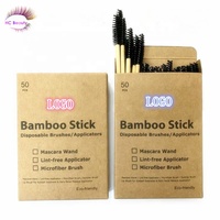 50 brosses micro-applicatrices jetables écologiques à manche en bambou avec logo personnalisé pour extensions de cils