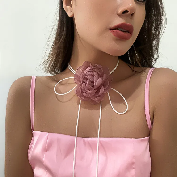 Смешанная оптовая продажа ювелирных изделий ретро шнурок лента чокер женская многоцветная ткань цветок кисточки ожерелье
