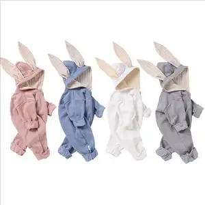 Sudadera con capucha de colores sólidos para bebé, peleles con cremallera, Unisex, recién nacido, Orejas de conejo, regalo, gran oferta