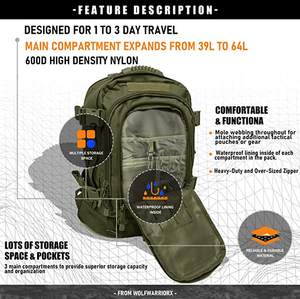 BSCI Usine Grande Capacité <span class=keywords><strong>45L</strong></span> Bug Out Sac camouflage Molle Tactique 3P Style Sac À Dos - Product Image 4