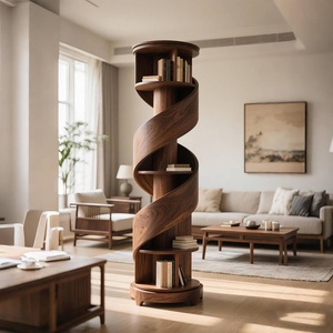 New Chinese Style North American Black <strong>Walnut</strong> Solid Wood Aesthetic Rotating Bookshelf Spiral <strong>Bookcase</strong> - Product Image 6