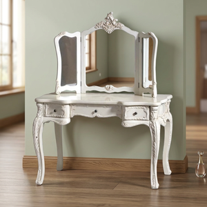Table de Maquillage Coiffeuse Miroir de Style Français pour Chambre, Meuble Sculpté en Acajou Massif Ancien, Vente en Gros Tendance - Product Image 2