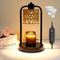 Lampe chauffe-bougie électrique en bois de style bohème Lanjo Natural Weaving, hauteur réglable avec minuterie et aromathérapie