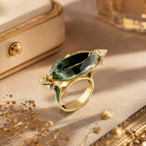 Anello con accento verde a forma di marquise, design classico, per donna - Product Image 6