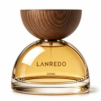 Flacon de parfum en verre épais de 100 ml en forme de dôme avec bouchon conique en bois véritable, rechargeable, vide, avec boîte cadeau en papier