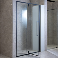 Porte de douche pivotante à cadre noir, finition polie, verre trempé, cabine de douche d'angle, vente en gros sur mesure