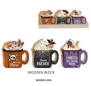 Letrero de caja de bloques de madera con diseño de <span class=keywords><strong>Halloween</strong></span> decorativo inspirador para decoración del hogar, arte de escritorio y puerta, artesanías de madera y cajas de madera - Product Image 1