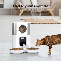 Distributeur intelligent pour animaux de compagnie, bouton de capacité de 5L, contrôle par application Wifi, deux bols d'alimentation, réglage intelligent de la minuterie, double mangeoire automatique pour animaux de compagnie