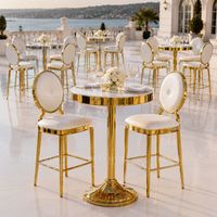 Table de cocktail de luxe en acier inoxydable argenté, plateau rond en verre, base en fil métallique, table de bar pour mariage, événement, fête, location, entreprise