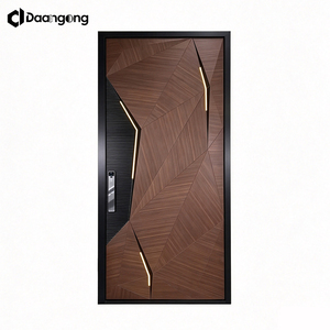 <span class=keywords><strong>Porte</strong></span> de sécurité en aluminium avec lignes géométriques angulaires en relief et bandes lumineuses LED intégrées pour les façades de villas modernes - Product Image 1