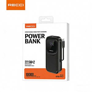 Banco de Energía RECCI RPB-P47 de 10000mAh y 22.5W con Carga Rápida, Cable Retráctil Integrado y Pantalla Digital - Product Image 2