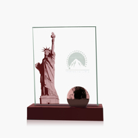 Trophée de Plaque de verre de cristal avec Base en métal, trophée de verre de cristal vierge à la mode