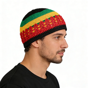 Chapeau <span class=keywords><strong>Rasta</strong></span> Kufi tendance, bonnet en crochet, bonnet polyvalent en polyester multicolore, bonnets <span class=keywords><strong>de</strong></span> prière musulmans tricotés à la main - Product Image 2