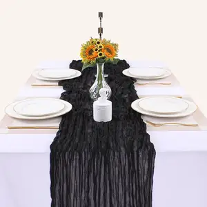 Reception Boho Table Decor copritavolo nero tessuto garza matrimonio festa di compleanno addio al nubilato tavolo da pranzo Runner