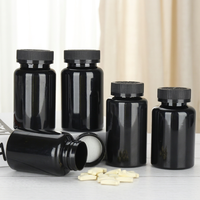Flacon en plastique HDPE noir de 200 cc (200 ml) avec bouchon à vis, vide, pour emballage de médicaments, capsules et comprimés, vente en gros