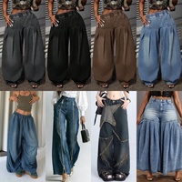 Nouveau Jean Asymétrique Tendance en Denim pour Femme, Effet Deux Pièces, Coupe Large, Vente Chaude