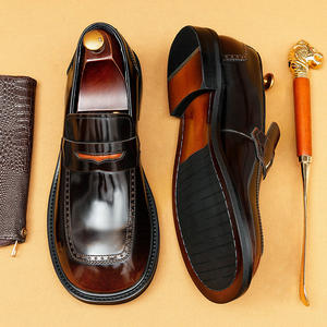 Best-selling wide-toe leather men's shoes - genuine leather, glossy finish, business casual, English style loafers - Product Image 1