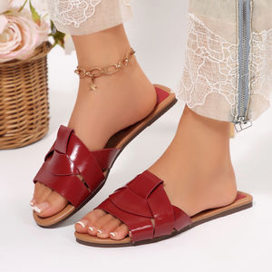 <span class=keywords><strong>Sandali</strong></span> da donna rossi con punta aperta, alla moda, con cinturino intrecciato, comodi, casual, piatti, per l'estate, per tutti i giorni, per feste e spiaggia - Product Image 4