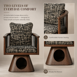 Chaise pour chien et <span class=keywords><strong>chat</strong></span> en bois massif artisanal 2-en-1, nid pour animaux de compagnie et <span class=keywords><strong>fauteuil</strong></span> avec coussin en tweed, mobilier pour <span class=keywords><strong>chat</strong></span> moderne bohème en corde tressée - Product Image 2