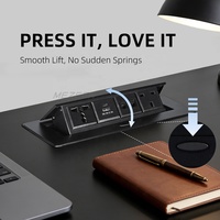MEZEEN Multiprise de bureau escamotable, prise de bureau dissimulée sécurisée pour enfants à levage par bouton unique, multifonction avec prises UK et USB Type C, 2 ports réseau