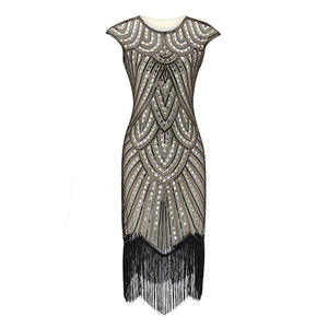 Robe à clapet vintage Great Gatsby des années 1920 pour femmes col rond Midi avec paillettes franges embellies accessoire Art déco translucide - Product Image 4