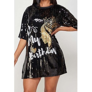 <span class=keywords><strong>Camiseta</strong></span> Personalizada con Lentejuelas <span class=keywords><strong>y</strong></span> Corona para <span class=keywords><strong>Mujer</strong></span>, Talla Única, <span class=keywords><strong>Camiseta</strong></span> de Jersey con Estampado de Reina de Cumpleaños - Product Image 6