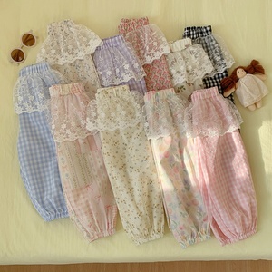 Pantalones Cortos Sueltos con Ribete de Encaje para Niñas, Pantalones Tipo Linterna Antimosquitos de Algodón y Poliéster para Verano - Product Image 3