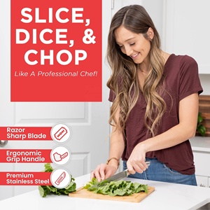 Ensemble de 8 couteaux en bambou, couteaux de chef en acier inoxydable avec bloc en bambou et planche à découper, aiguiseur de couteaux, ensemble de cuisine - Product Image 4