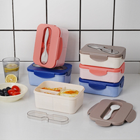 Ensemble de boîtes à lunch coréennes rectangulaires à trois niveaux avec 4 boucles, en plastique PP de qualité alimentaire, pour la conservation de la fraîcheur, avec couverts et cuillères