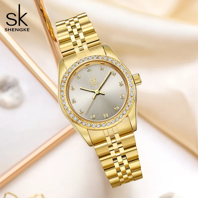 Shengke Supplier Watches Luxurious Gold Wristwatch Quartz Watch Women Sliver Watch 2021 Dropshipping Handwatch Montre Femme