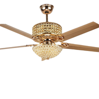 Ventilateur de plafond LED en cristal de 52 pouces, moteur DC, 6 vitesses, pales rétractables, télécommande, réversible, 5 pales