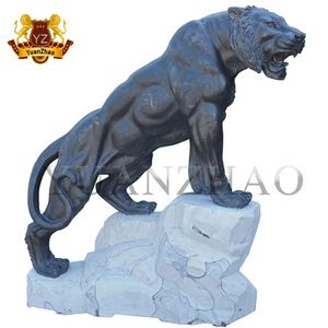 Estátua de tigre pedra mármore natural, escultura de tigre pedra preta - Product Image 1