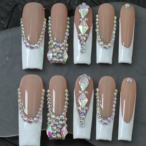 Uñas postizas acrílicas de lujo hechas a mano al por mayor, cuadradas y en forma de ataúd, largas, con punta francesa 3D de cobertura completa - Product Image 1