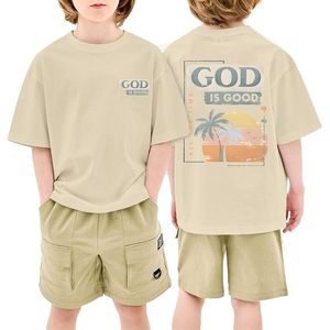 T-shirt pour garçons God Is Good, T-shirt de foi chrétienne en coton à manches courtes, respirant, avec motif palmier de plage pour enfants - Product Image 1