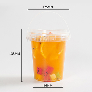 Custom Logo Disposable Fruit Container 32oz Clear Bucket Cup Plastic Drink Bucket with Lids
