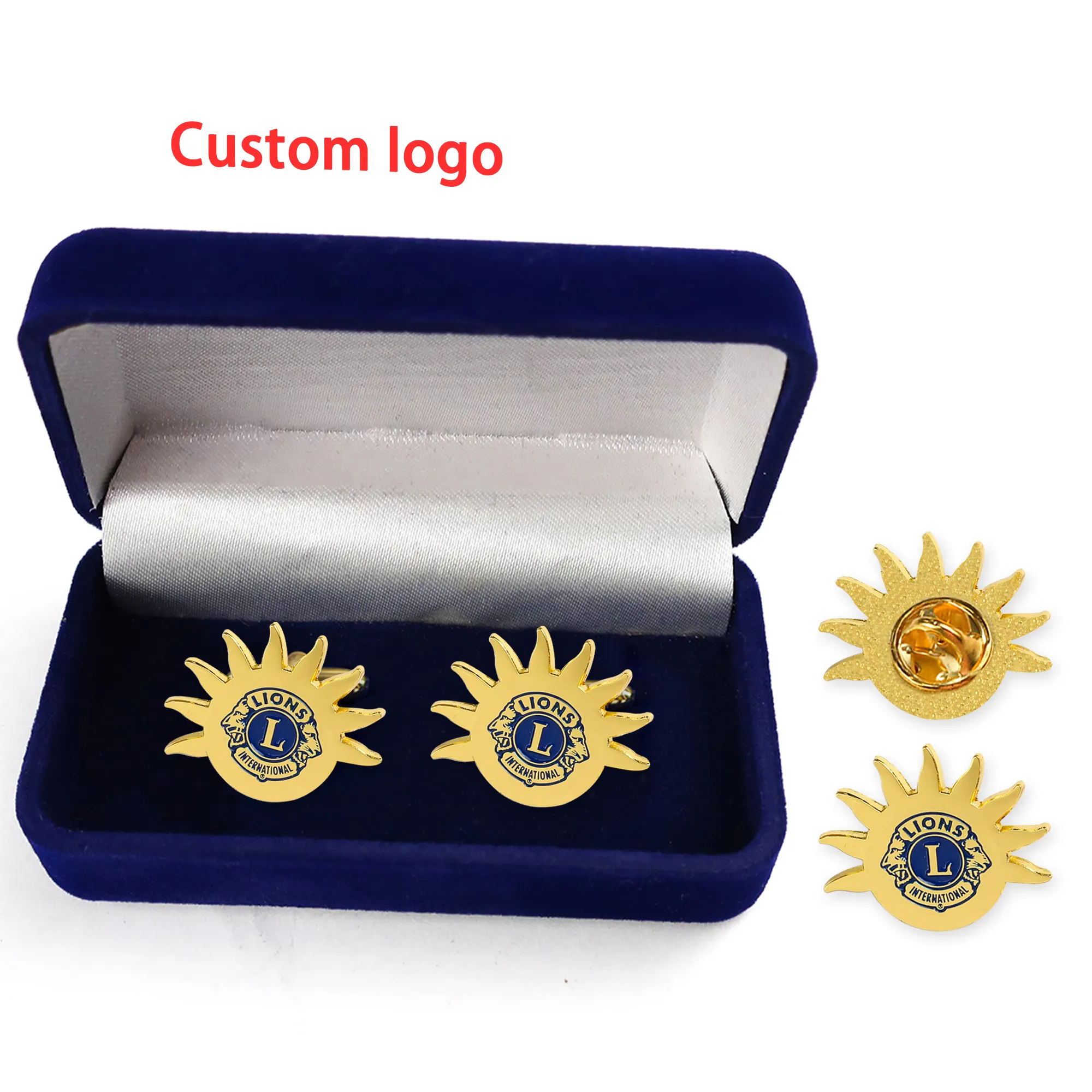High quality cheap cuff links tie clips lions club custom logo luxury enamel mens cufflink factory