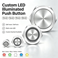Interrupteur à bouton-poussoir en acier inoxydable 16 mm 22 mm, momentané ou à enclenchement, avec symbole personnalisé, éclairage LED, étanche, montage sur panneau