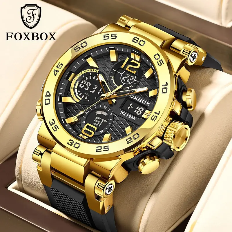 FOXBOX Montre de sport numérique pour hommes Montre de plongée de mode pour hommes Montre chronographe étanche de luxe de marque supérieure FB0033